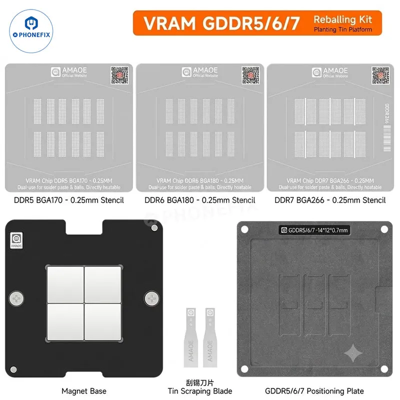 AMAOE GDDR7 GDDR6 GDDR5 Piattaforma Reballing BGA con Stencil