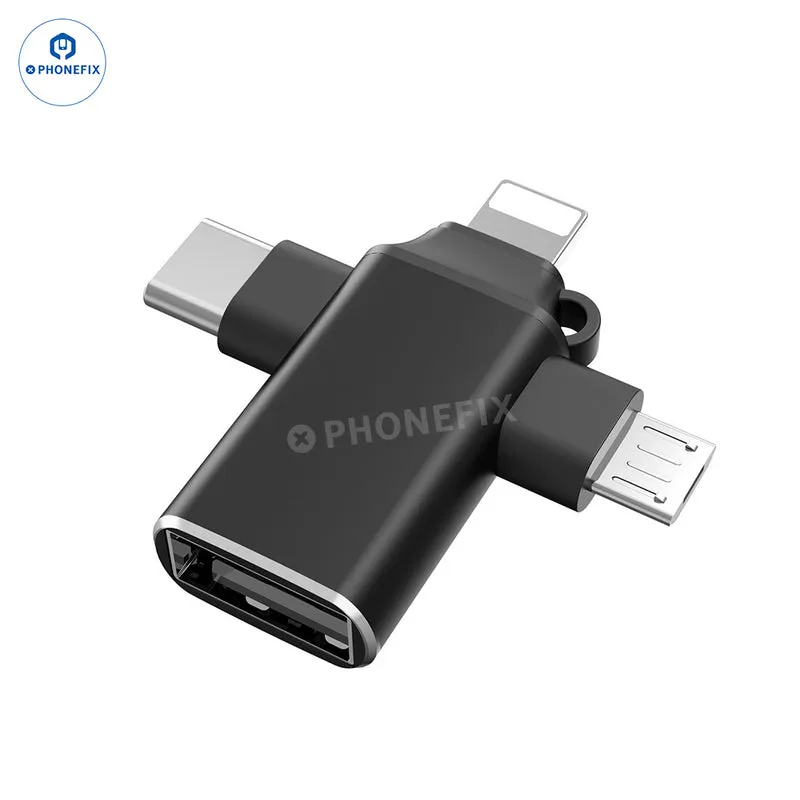 Adattatore OTG 3 in 1 con Lightning, Type-C e Micro USB per tablet Phone