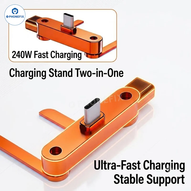 Adattatore di ricarica rapida Type-C da 240 W con supporto per telefono pieghevole
