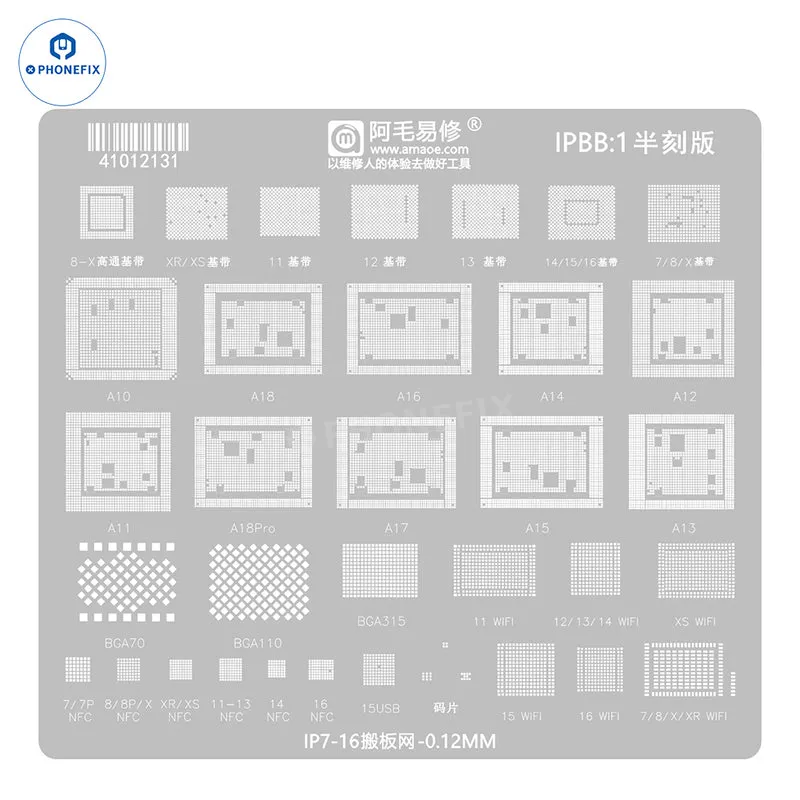 Stencil AMAOE BGA per la sostituzione della scheda madre di iPhone 7–17 Pro Max