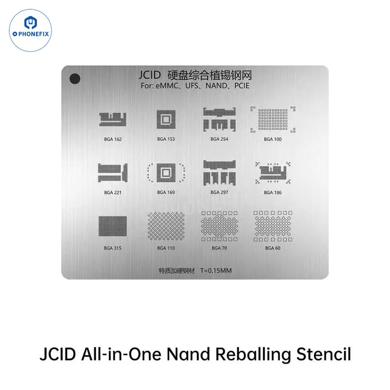 Stencil per reballing Nand eMMC UFS PCIE All-in-One JCID BGA60-315