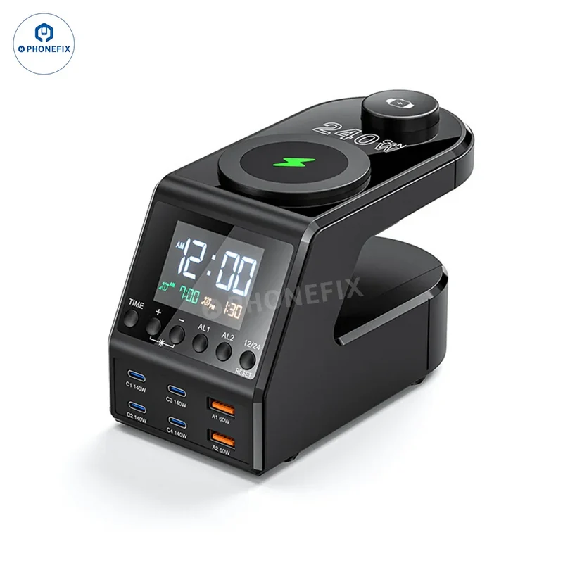 Caricabatterie rapido da tavolo da 240 W con ricarica wireless per telefono e orologio