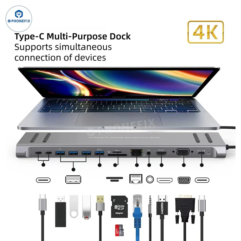 Stazione di docking PD di tipo C 14 in 1 con ricarica rapida per laptop MacBook