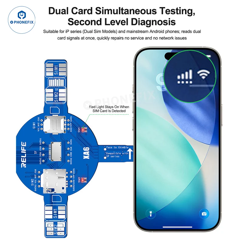 RELIFE XA6 Scheda di test del segnale Dual SIM per iPhone e Android