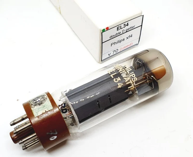 EL34 Philips Xf4 D-D Getter 1957-62 UOS RARE Singola Usata (v70)