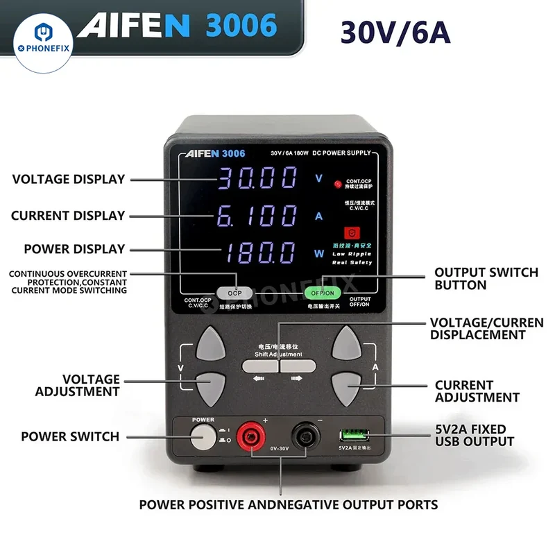 Alimentatore AIFEN 3006 30V 6A 180W CC per riparazioni mobili