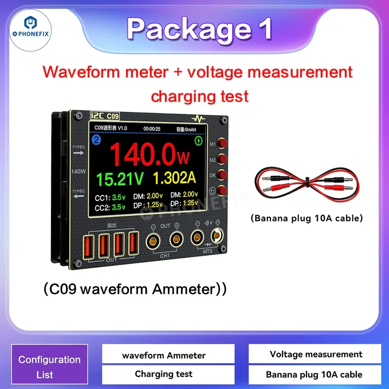 i2C C09 C10 Misurazione della tensione dell'amperometro a forma d'onda Tester di carica