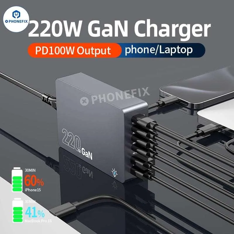 Caricabatterie intelligente da tavolo GaN WT-F8A 220W USB-A Tipo-C