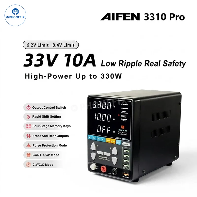 Alimentatore AIFEN 3310 PRO da 330 W, 33 V, 10 A CC per la riparazione di telefoni.