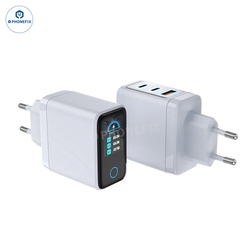 Caricabatterie rapido digitale LCD da 65 W con adattatore di alimentazione USB-C PD