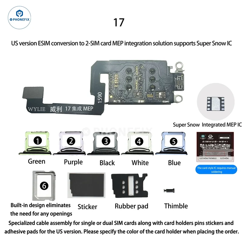 Kit MEP WYLIE da eSIM a 2 SIM per iPhone 14-17, supporta DB UltraSnow IC