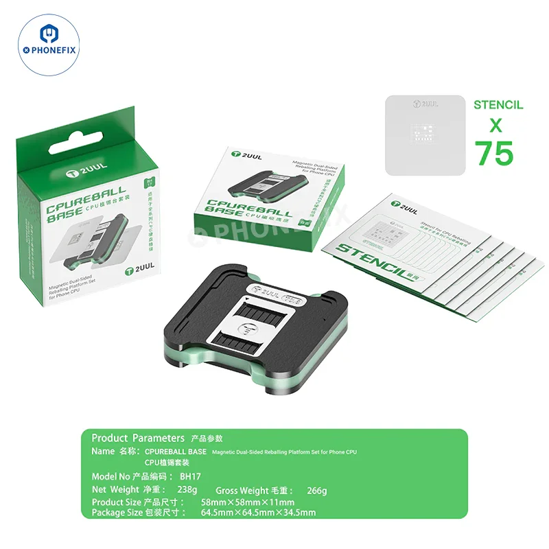 Piattaforma di reballing CPU 2UUL BH17 con stencil per iPhone A10-A19/Android