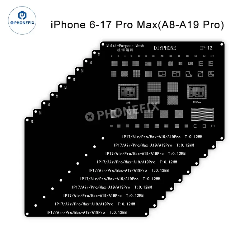 Modello di stencil per reballing BGA nero per iPhone 6-17 Pro Max