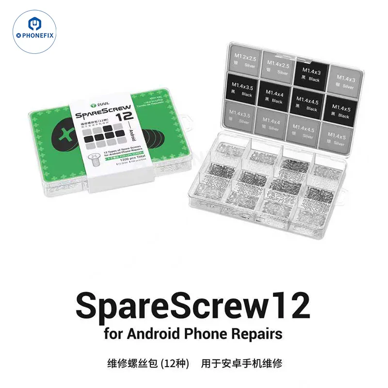2UUL SC12 SpareScrews Viti Phillips nere e argentate per telefoni Android