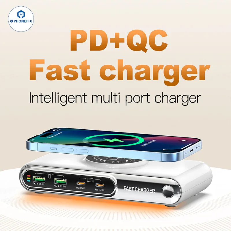 Stazione di ricarica wireless multifunzionale PD QC USB caricabatterie rapido