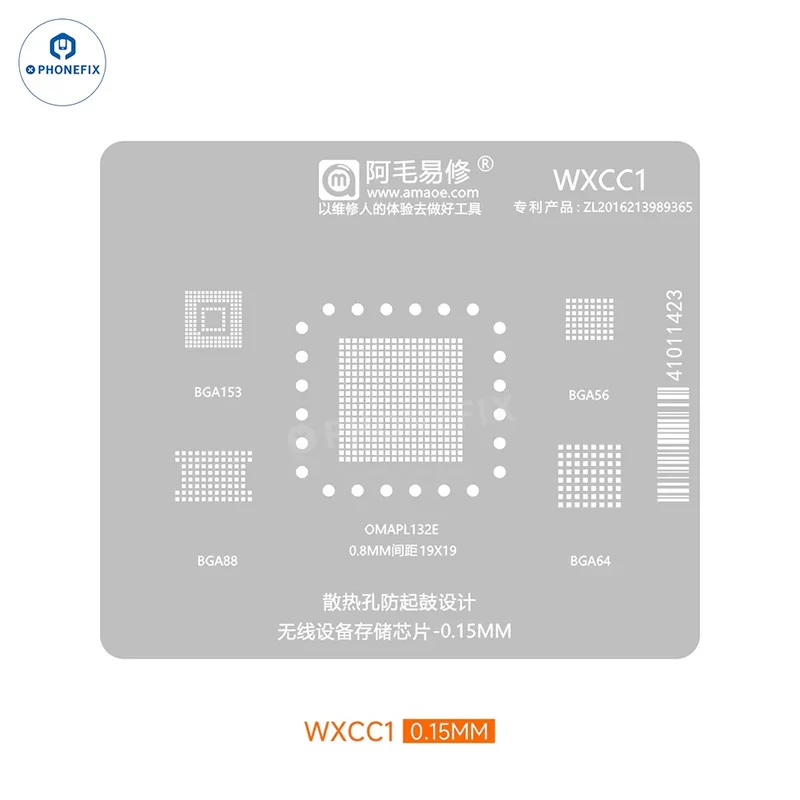 Stencil per reballing di chip di memoria per dispositivi wireless Amaoe WXCC1-2