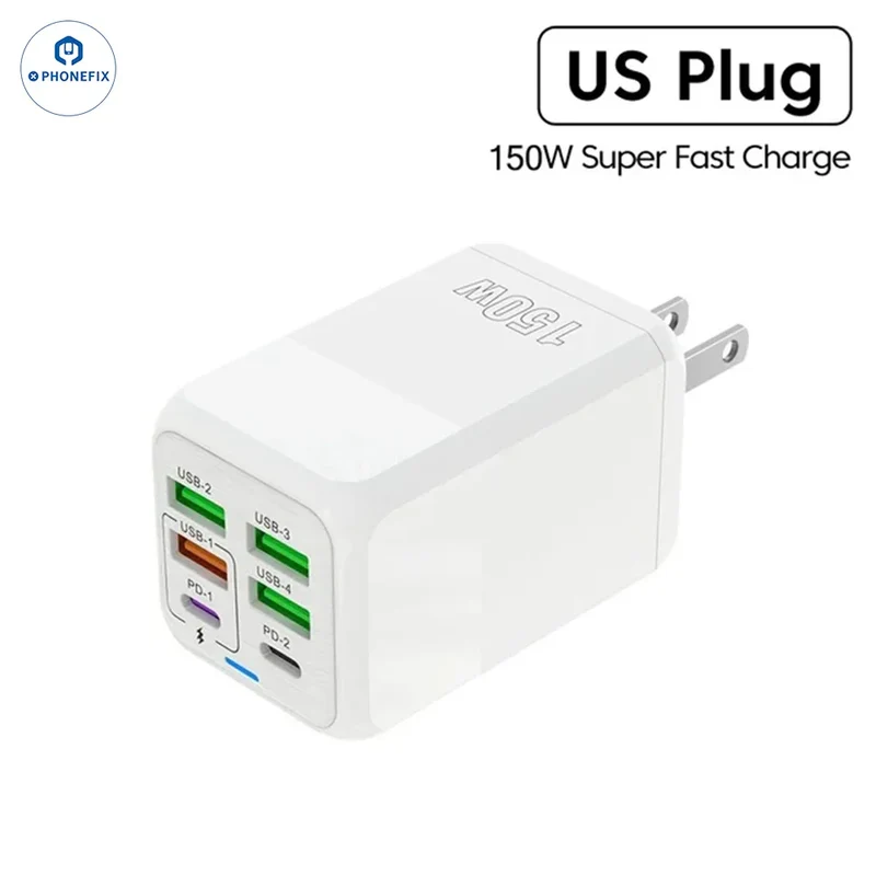 Adattatore caricabatterie rapido multiporta da 150 W, caricabatterie USB portatile da viaggio