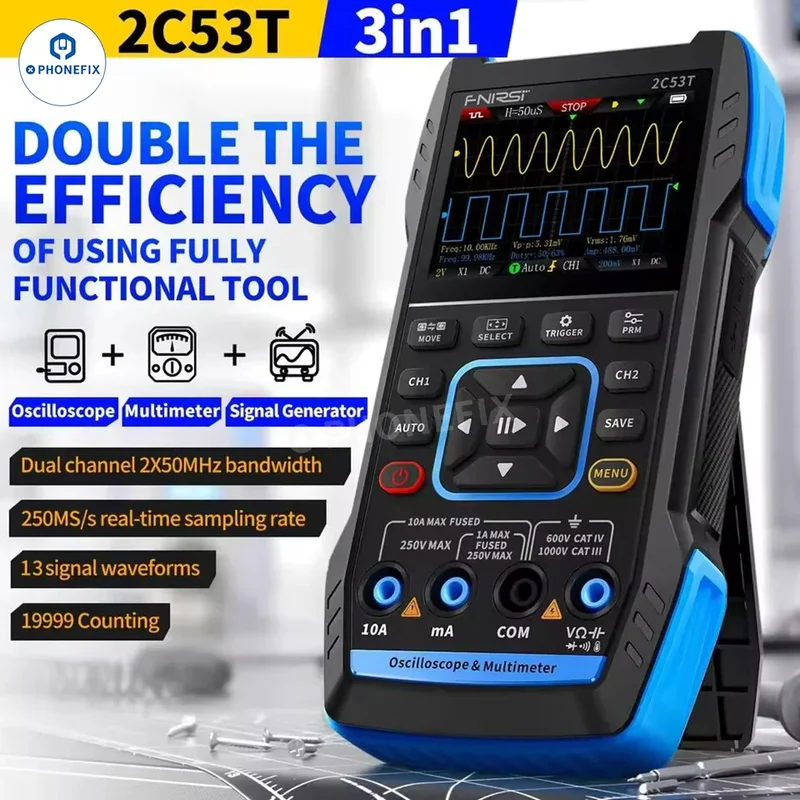 FNIRSI 2C23T 2C53T Multimetro digitale portatile 3 in 1 Generatore di segnale