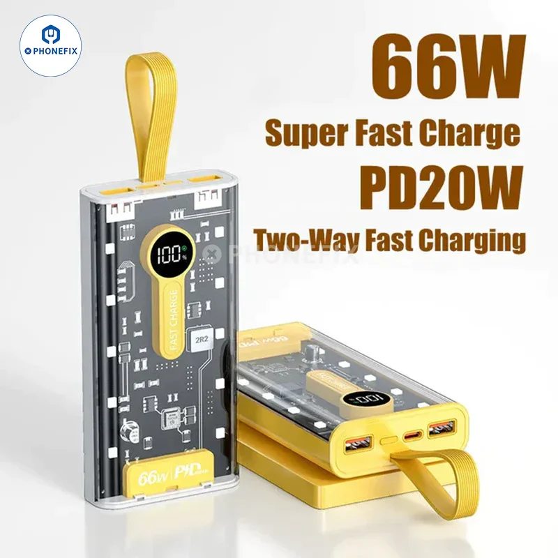 Power Bank portatile trasparente da 66 mAh con ricarica super veloce da 20000 W