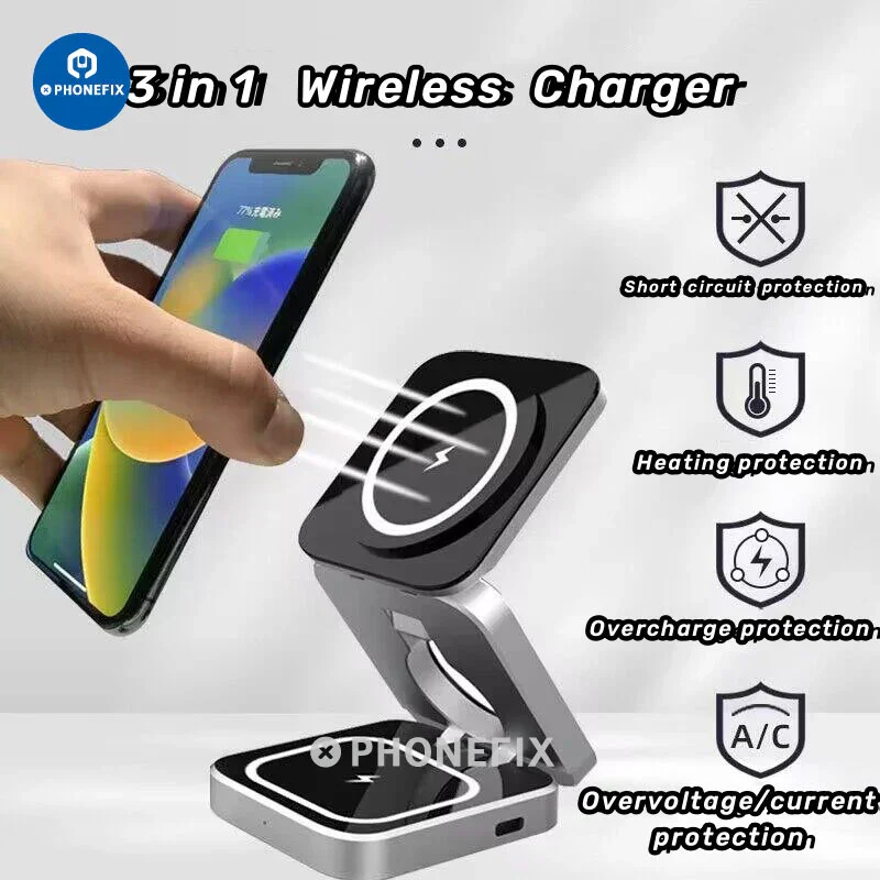 Stazione di ricarica rapida per caricabatterie wireless magnetico pieghevole 3 in 1