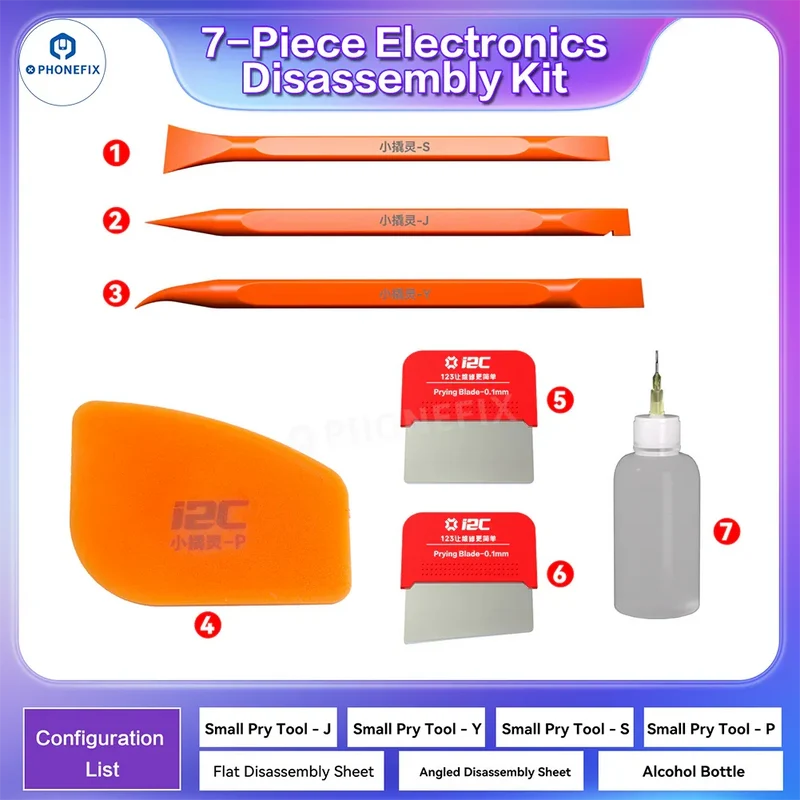 Kit di strumenti per l'apertura del telefono cellulare i2C 7 in 1 per la rimozione della batteria dello schermo LCD