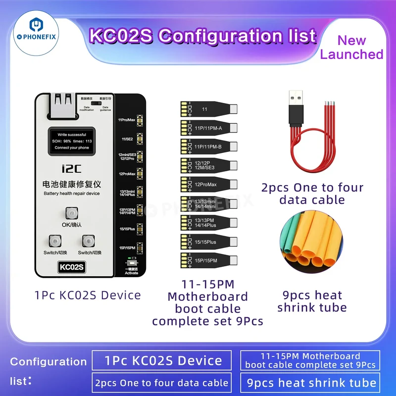 i2C KC02S iPhone 11-15 Tester di riparazione della salute della batteria W09 Pro V3