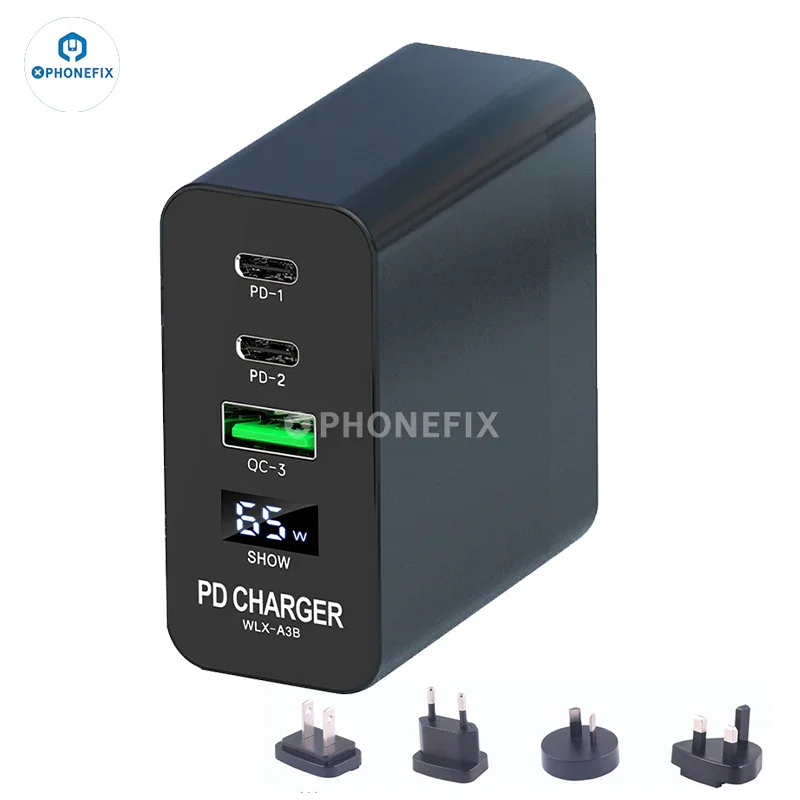 Caricabatterie rapido i-Helper 65W Multi-Port PD con display digitale a LED