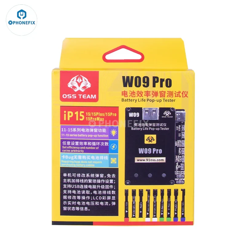 W09 Pro Tester ha risolto il problema della batteria pop-up dell'iPhone 11-15 senza cavo Tag-on