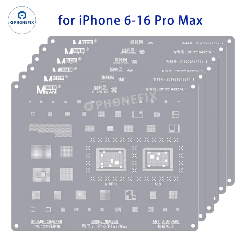 MaAnt 0.12 mm foro quadrato BGA Reballing Stencil per iPhone 6-16 Pro Max