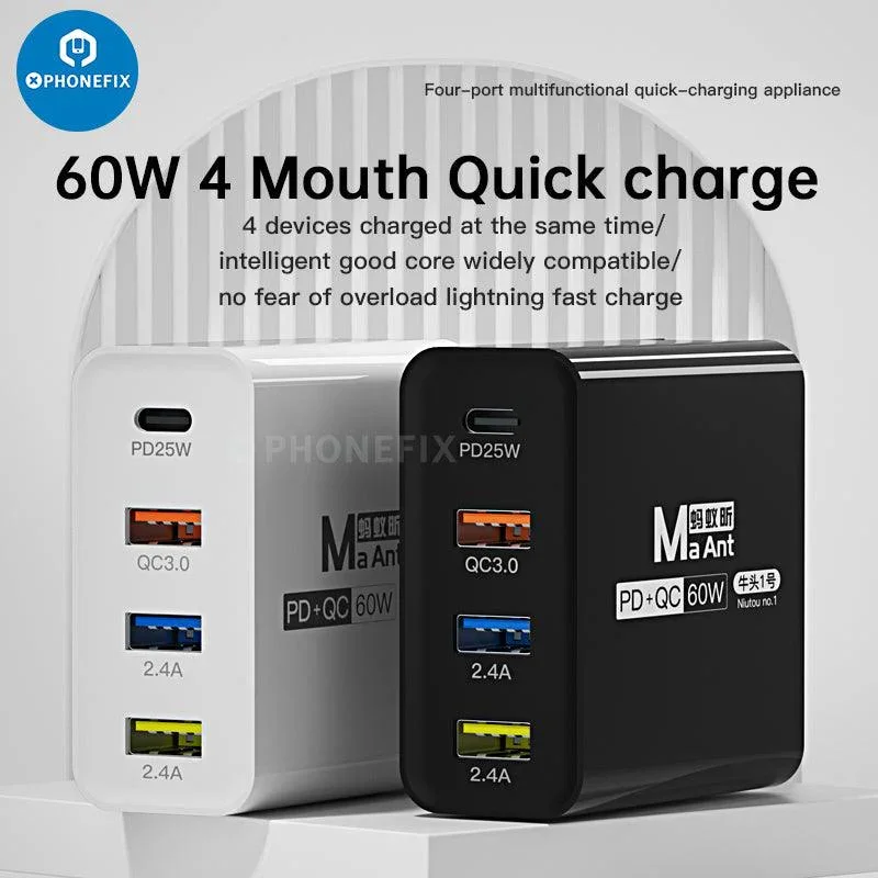 MaAnt Niutou No.1 60W Caricabatterie rapido USB a 4 porte per telefono e tablet