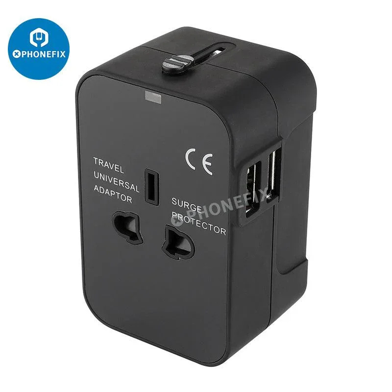 Adattatore universale da viaggio USB doppio per telefono, caricabatterie con spina di conversione