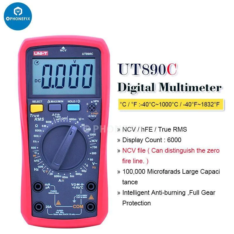 UNI-T UT890C/D+ Multimetro digitale LCD True-RMS Misuratore di capacità