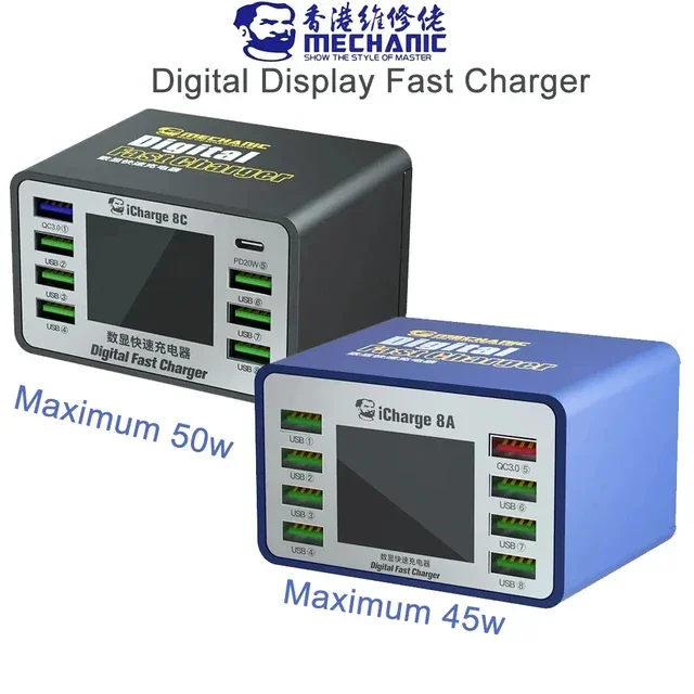 Caricabatterie rapido digitale Mechanic iCharge 8A/8C con 8 porte di ricarica