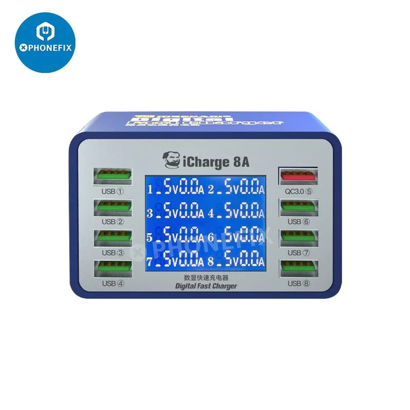 Caricabatterie rapido digitale Mechanic iCharge 8A/8C con 8 porte di ricarica
