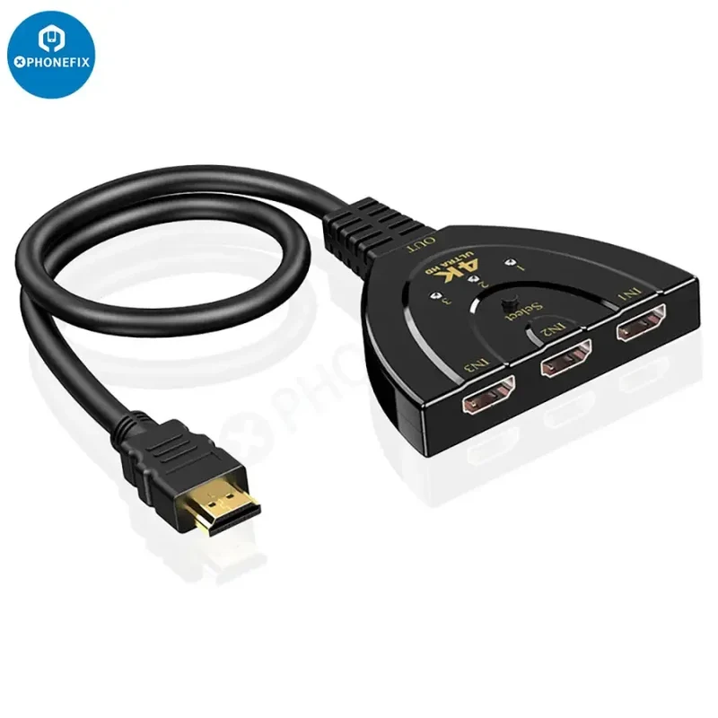 Commutatore automatico multi-schermo HDMI 3 in 1 Out con cavo HDMI da 0.4 M