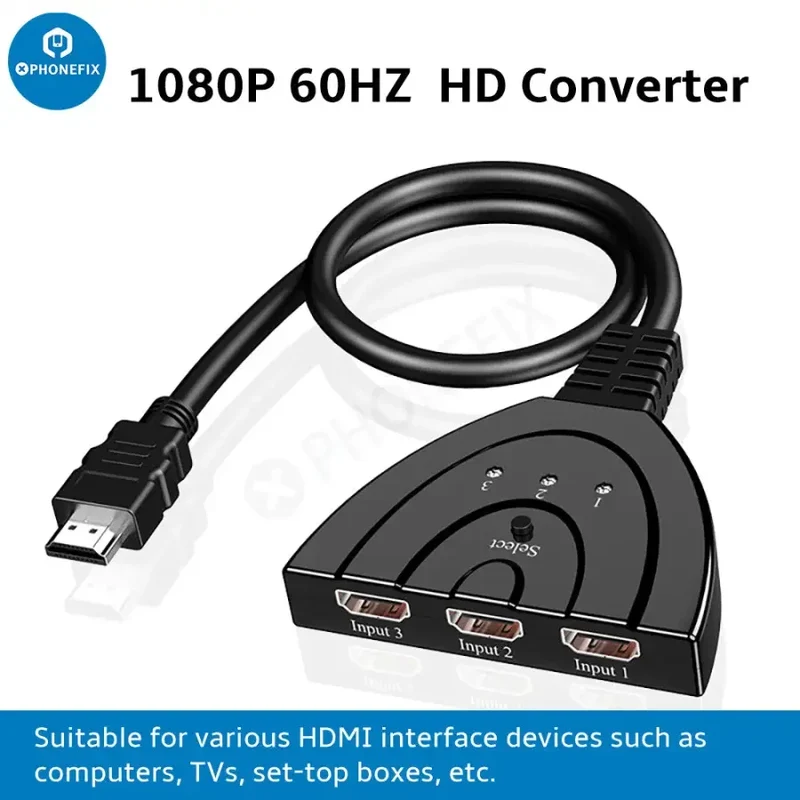 Commutatore automatico multi-schermo HDMI 3 in 1 Out con cavo HDMI da 0.4 M