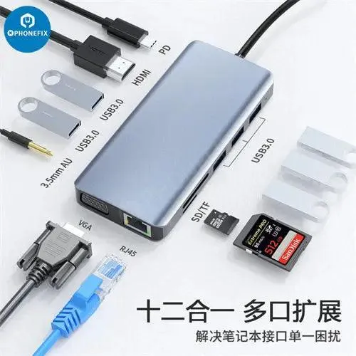 Hub USB C 12 in 1 Stazione di docking di tipo C PD Ricarica rapida