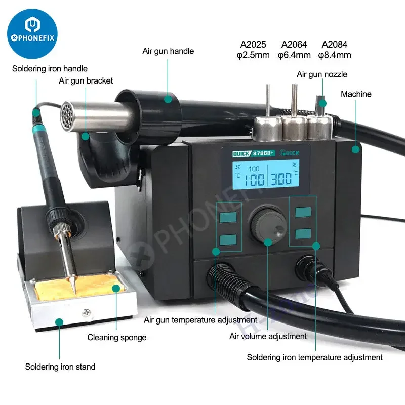 Stazione di rilavorazione dissaldante BGA QUICK 8786D+ 2 in 1 con pistola ad aria calda