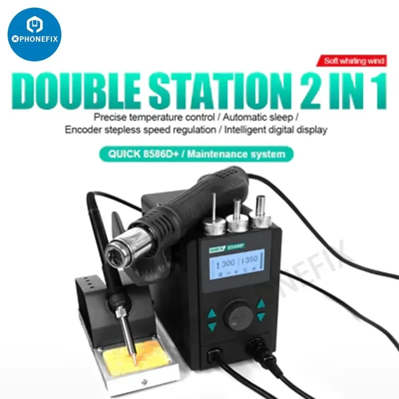 QUICK 8586D+ 2 in 1 Stazione di saldatura senza piombo con pistola ad aria calda