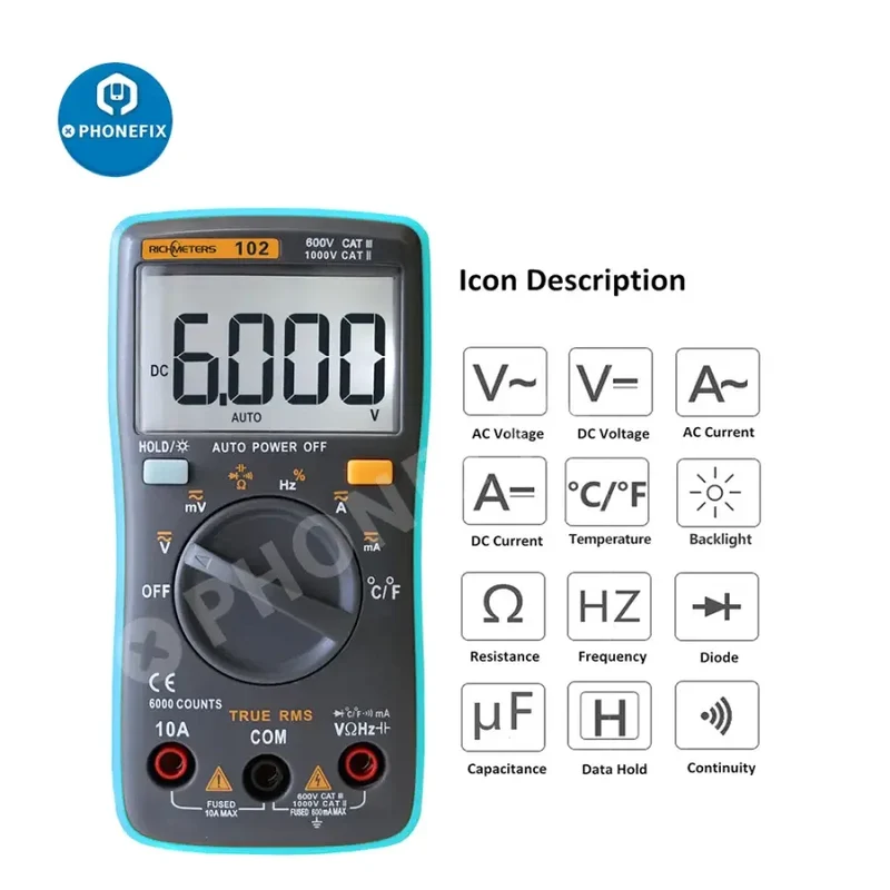 RICHMETERS 102 Multimetro digitale tascabile AC DC Tester di tensione