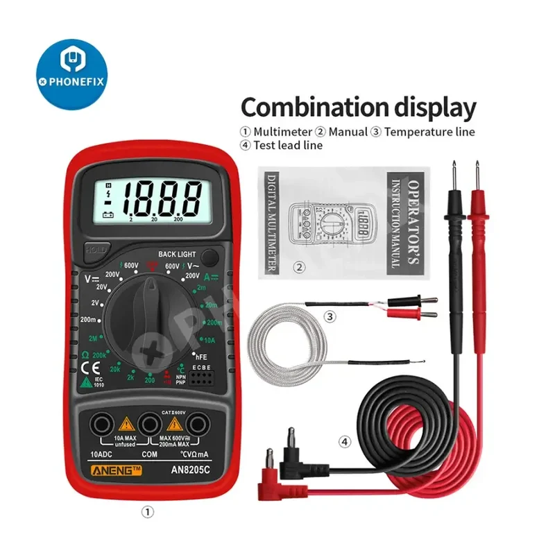 AN8205C Multimetro digitale AC/DC Voltmetro Amperometro DC Tester
