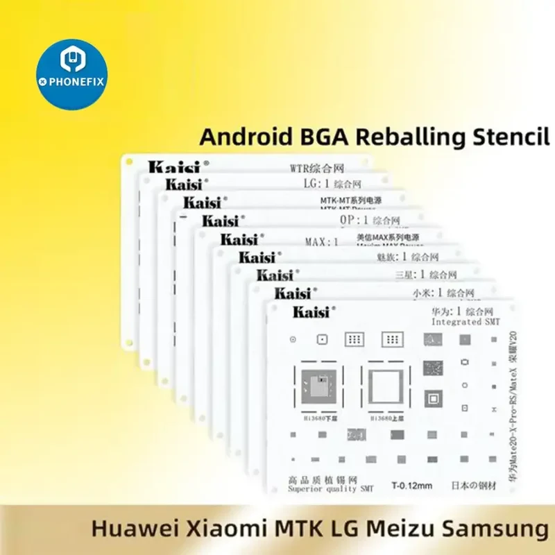 Set di kit di stencil per reballing BGA per Samsung HUAWEI Xiaomi OPPO Meizu LG