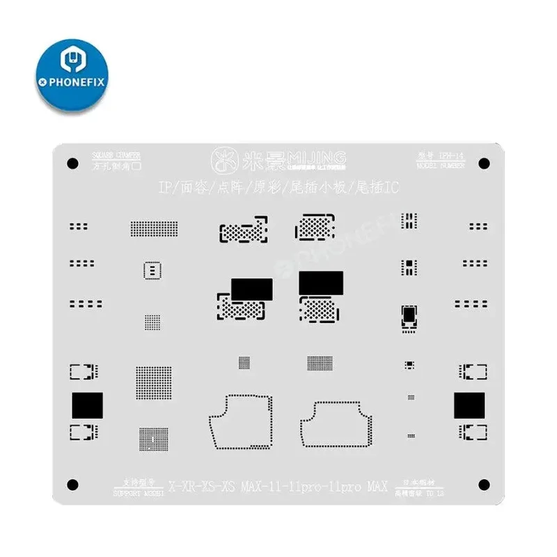 MJ Dot Matrix Tin Planting Stencil Maglia d'acciaio per iPhone X-11 Face ID