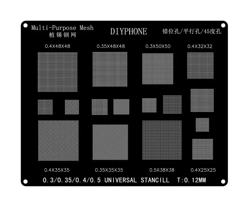 Amaoe 0.3/0.4/0.5 mm Modello stencil per reballing BGA con fori multipli