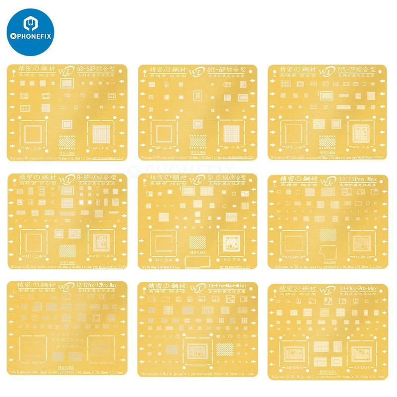 WL Golden BGA Reballing Stencil Net per iPhone 6-13 Pro Max Saldatura