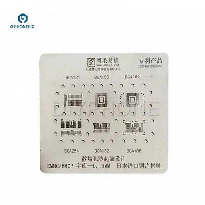 Modello di stencil per reballing BGA 6 in 1 BGA153 162 221 254 EMCP EMMC