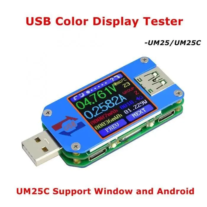 UM25 USB + Display LCD di tipo C Misuratore di potenza Mini multimetro USB