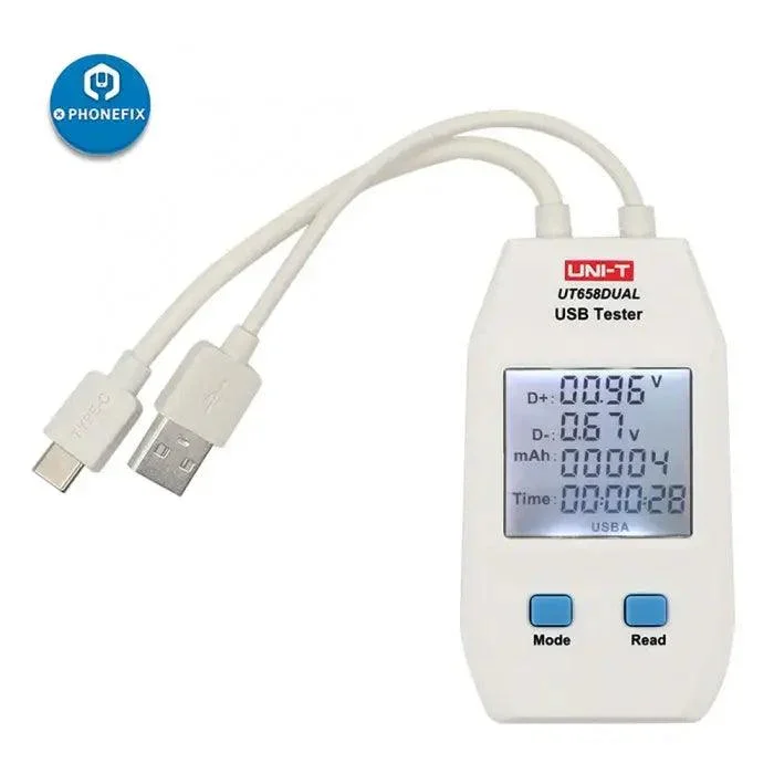 Misuratore di potenza con porta USB e monitor di tensione e corrente a doppia uscita UT658