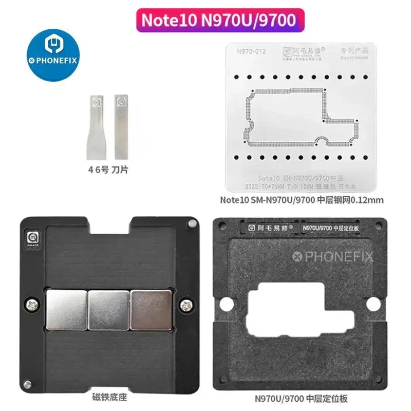 AMAOE BGA Reballing Stencil Plant Tin Platform per Note10 N970U 9700