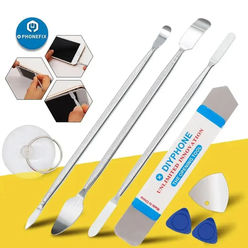 Set di 8 strumenti in 1 per l'apertura e la leva in metallo per la riparazione di telefoni e tablet